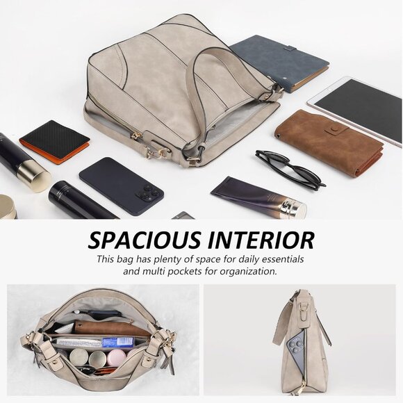 Women’s Grey 3PCS Purses  PU Leather Crossbody Set with Wallet & Tote Hobo Bag - Picture 5 of 8